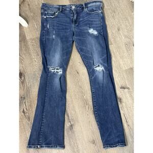 American Eagle Stretch X Skinny Kick Dark Wash Distressed Jeans, Size 16